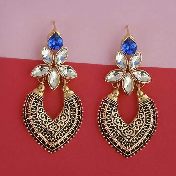 women’s silver stud earrings-Kriaa Gold Plated Blue Kundan Stone Dangler Earrings - 1315523F