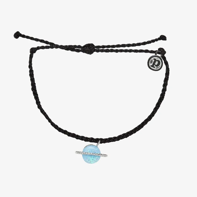 women’s slim bracelet-Opal Saturn Charm