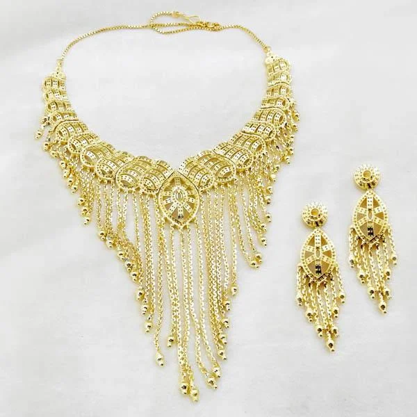 women’s fancy chain necklace-Utkrishtt Forming Gold Plated Copper Necklace Set - 1107834