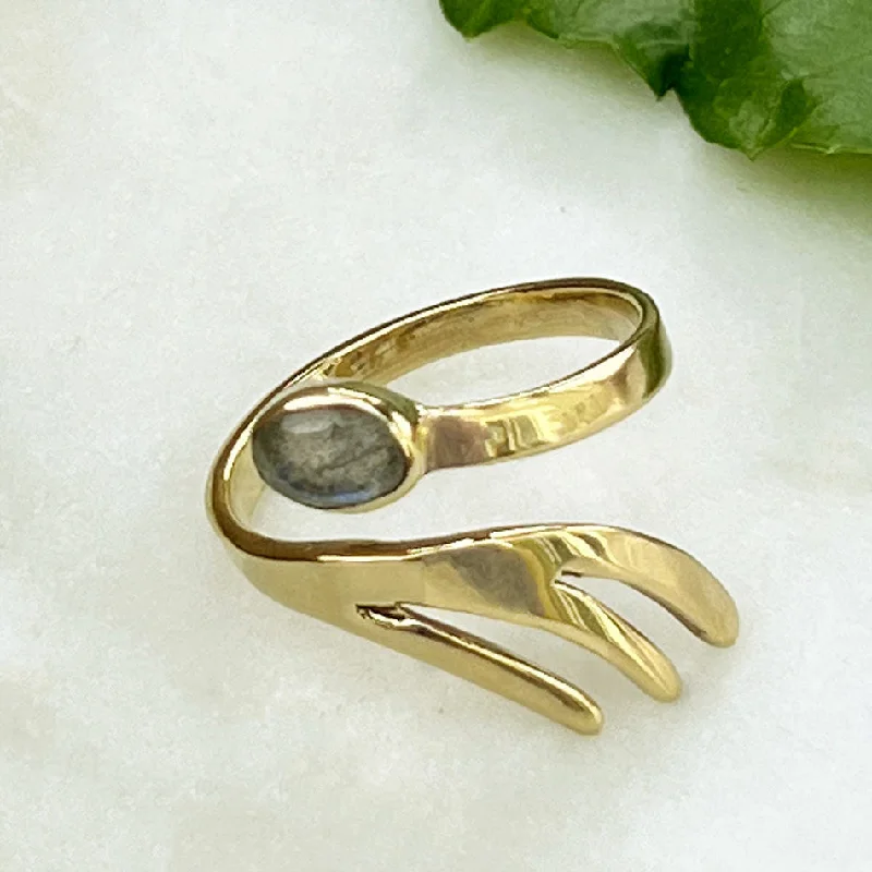 women’s floral gemstone ring-Labradorite Brass Ring, India