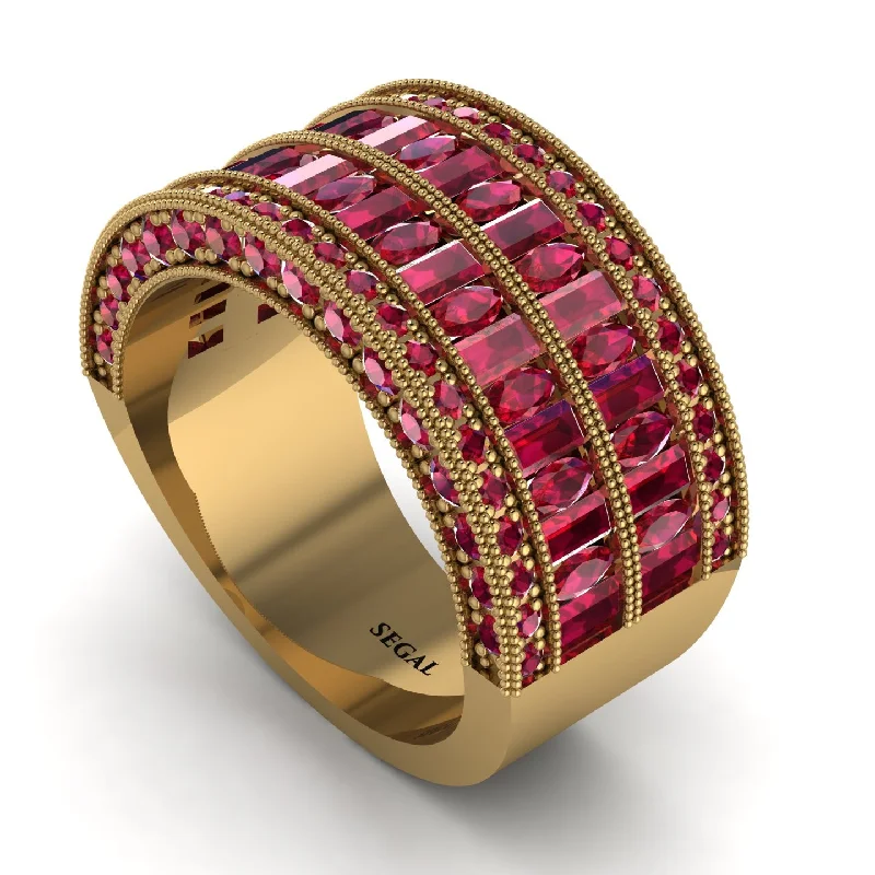 women’s modern vintage engagement rings-Ruby Multi-Row Halo Wedding Band - Blake No. 55