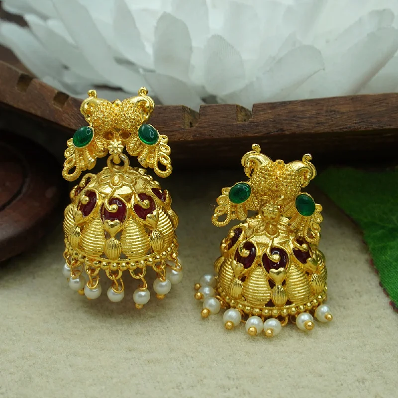 women’s hoop crystal earrings-Diksha Collection Gold Plated Pota Stone Jhumkis Earrings - J 66 GOLD