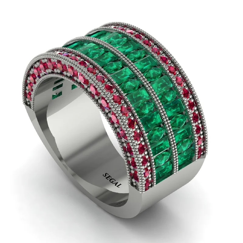 women’s white sapphire engagement rings-Emerald Multi-Row Halo Wedding Band - Blake No. 51