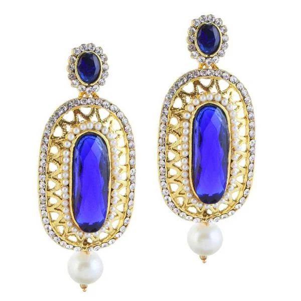 women’s crystal earrings with studs-Kriaa Blue Stone Pearl Drop Gold Plated Dangle Earrings