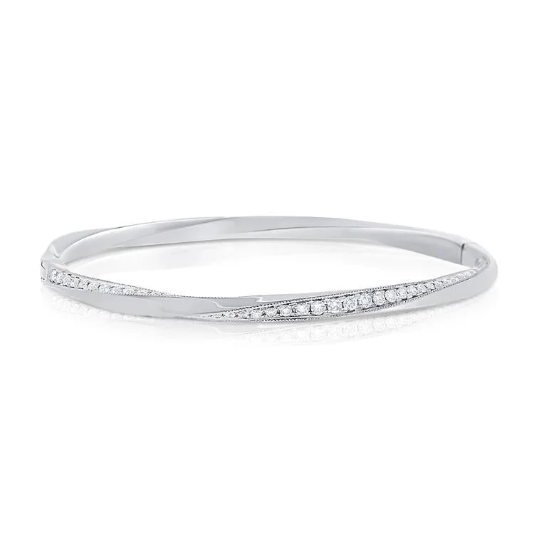 women’s polished bracelet-14K White Gold Diamond "Twist" Bangle