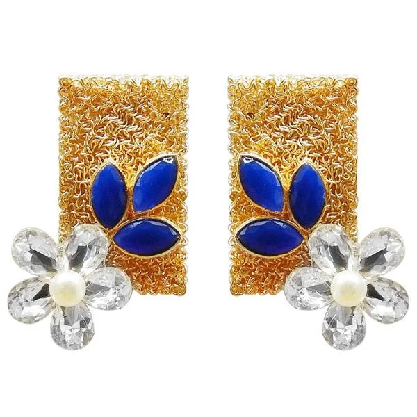 women’s zircon earrings-Kriaa Resin Stone Gold Plated Floral Dangler Earring - 1311405D