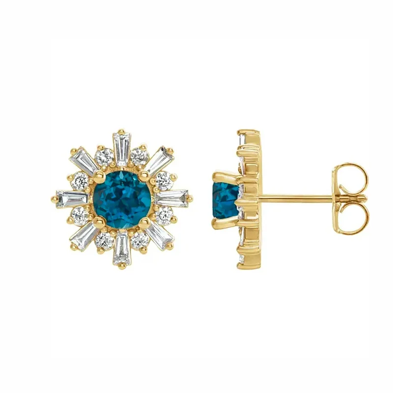 women’s double hoop earrings-London Blue Topaz & Diamond Halo Earrings