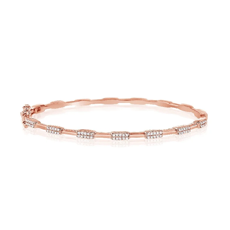 women’s silver bracelet-14K Rose Gold Diamond Station Hinged Bangle