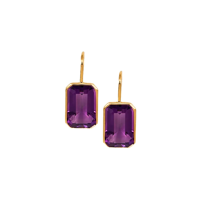 women’s opal earrings-Amethyst Emerald Cut Earrings on Wire