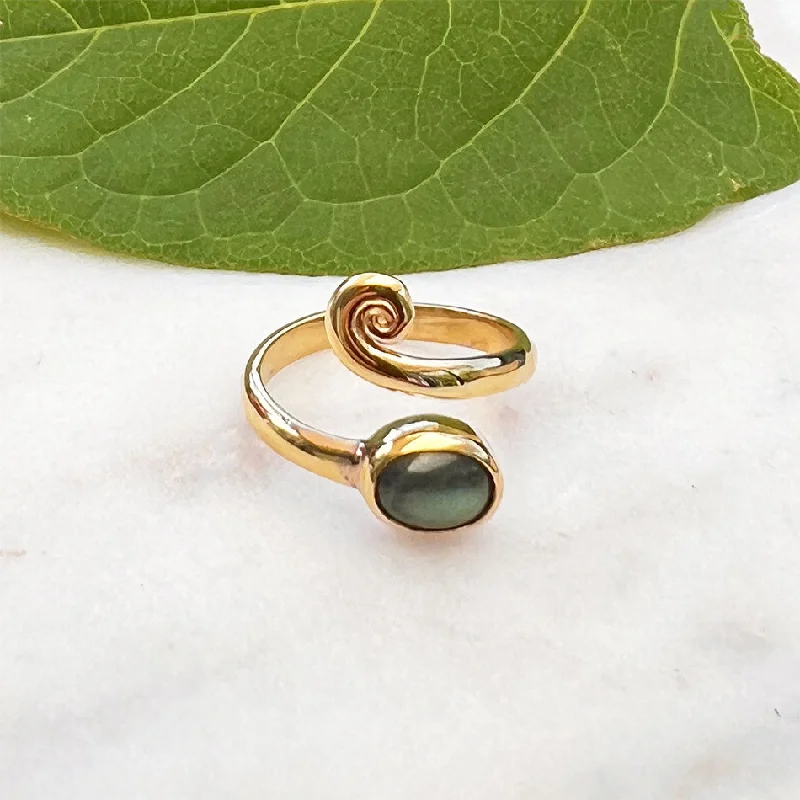 women’s special occasion ring-Labradorite Spiral Adjustable Ring- Brass, Indonesia