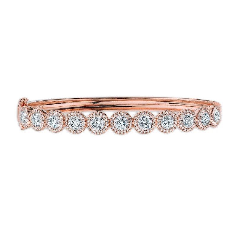 women’s diamond-studded bracelet-14K Rose Gold Diamond Halo Hinged Bangle (Large)