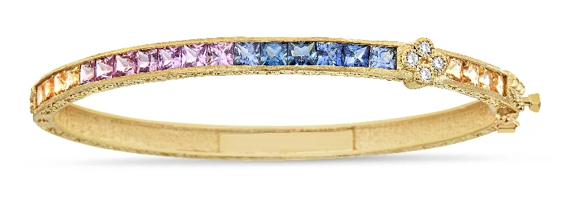 women’s cuff bangle-1 Cluster Rainbow Sapphire & Diamond Bangle