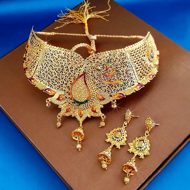 women’s custom-made necklace-Kalyani Forming Gold Plated Traditional Designer Necklace & Earring Set