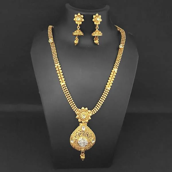 women’s casual necklace-Kriaa Gold Plated White Austrian Stone Necklace Set - 1109865B