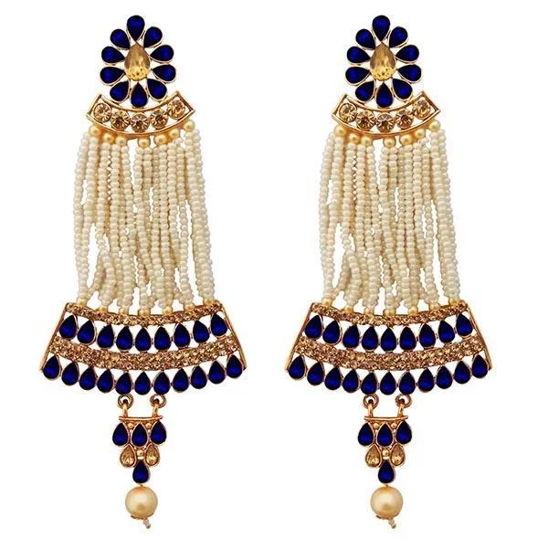 women’s luxury diamond earrings-Kriaa Gold Plated Blue Austrian Stone Pearl Dangler Earrings - 1312950B