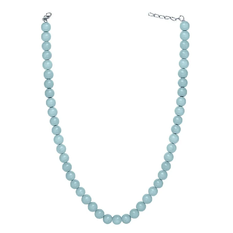 women’s gold necklace-Mahi Rhodium Plated Pearl Pastel Blue Necklace with Swarovski Elements For Women