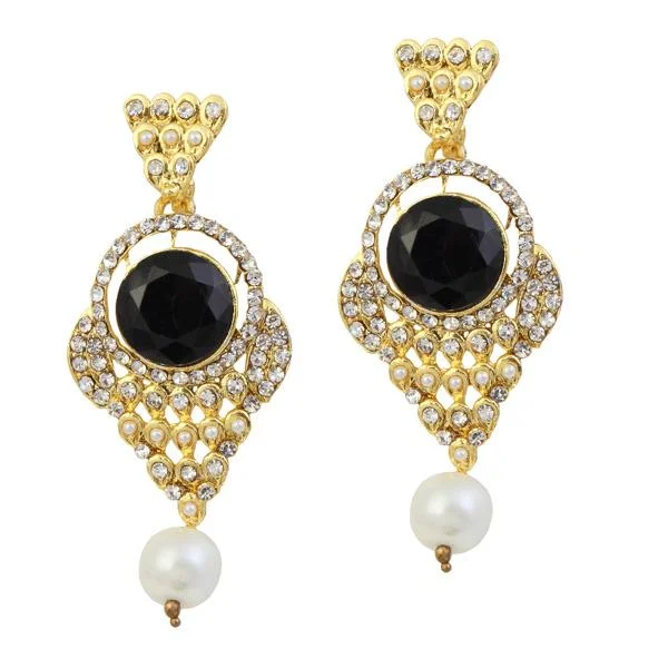 women’s statement hoop earrings-Kriaa Gold Plated Black Stone Pearl Dangler Earrings