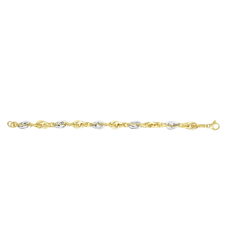 women’s diamond tennis bracelet-14K Two-tone Gold Polished & Diamond Cut Interlocking Oval Link Chain