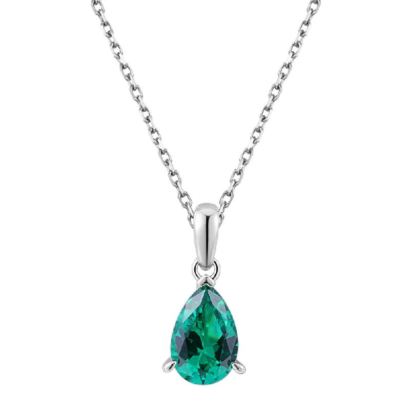 women’s platinum necklace-Round Brilliant solitaire necklace with emerald simulant in sterling silver