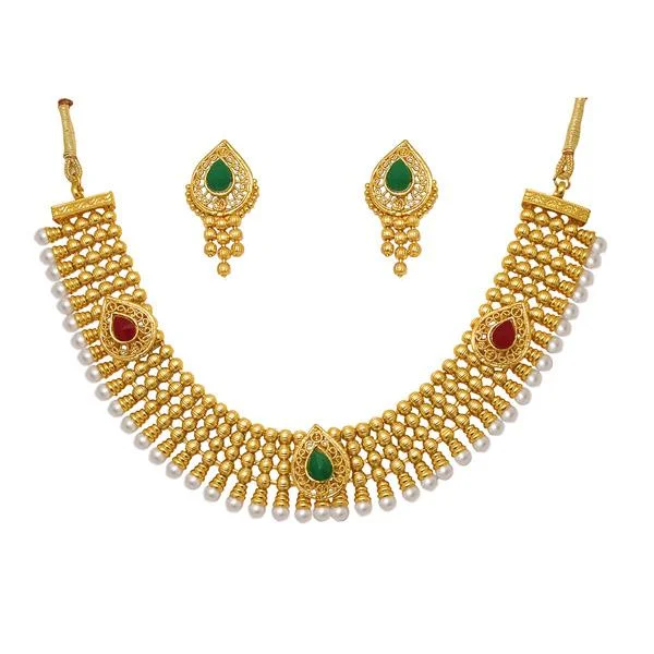 women’s engagement necklace-Utkrishtt Green Austrian Stone Gold Plated Necklace Set - 1104501