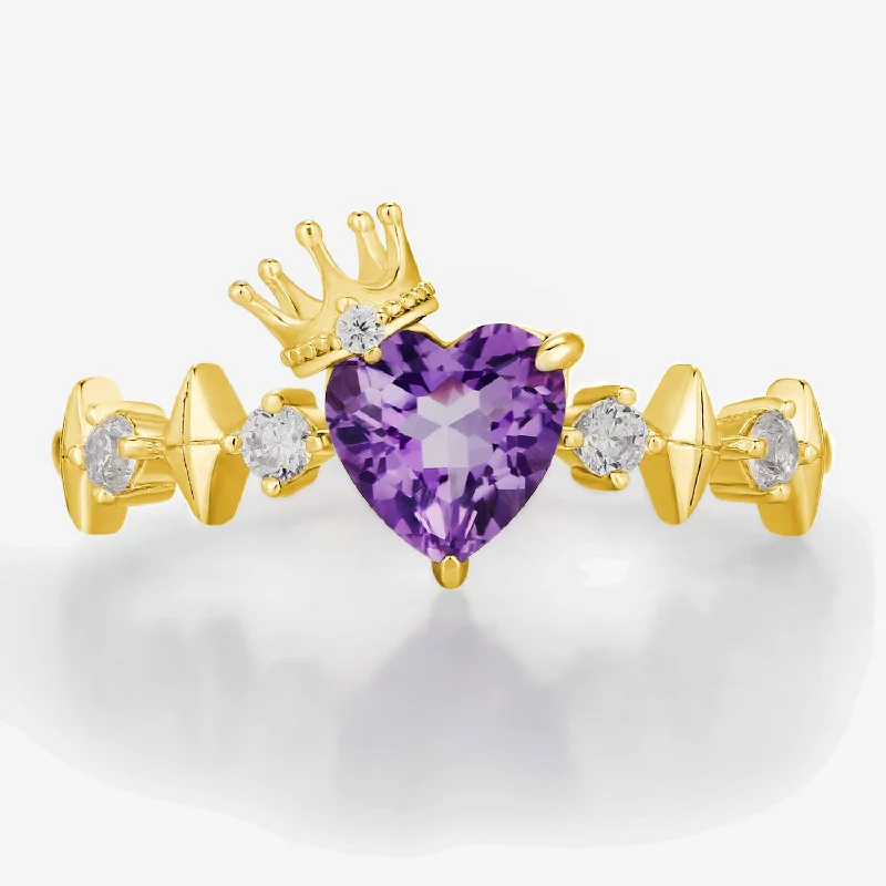 women’s unique design ring-Heart of the Realm Amethyst Ring (Yellow Gold)