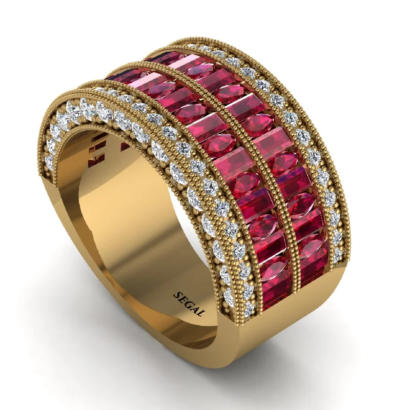 women’s vintage diamond engagement rings-Ruby Multi-Row Halo Wedding Band - Blake No. 10