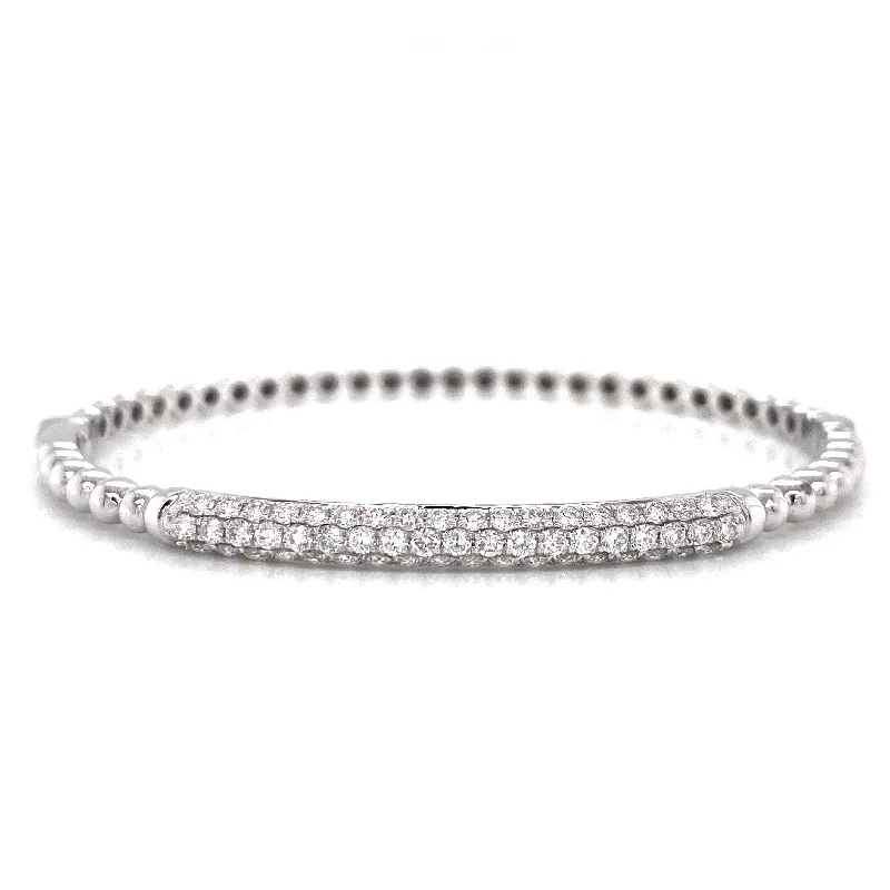 women’s chic bracelet-18K White Gold Diamond Bar Beaded Hinged Bangle