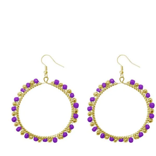 women’s yellow gold earrings-Urthn Purple Beads Gold Plated Round Shaped Dangler Earring