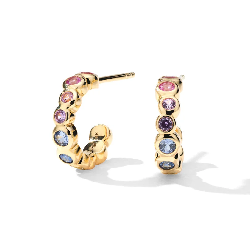 women’s gold hoop earrings-Rainbow Sapphire Starlet Mini Hoop Earrings