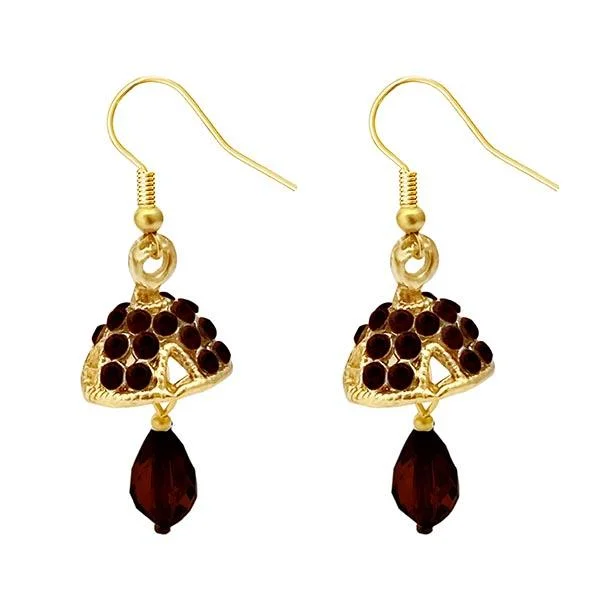 women’s minimalist earrings-Kriaa Austrian Stone Maroon Gold Plated Jhumki Earrings - 1313709A