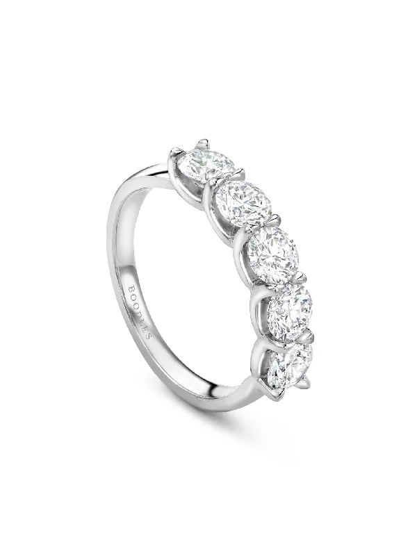 women’s stackable rings-Classic Five Stone Round Brilliant Diamond Platinum Ring