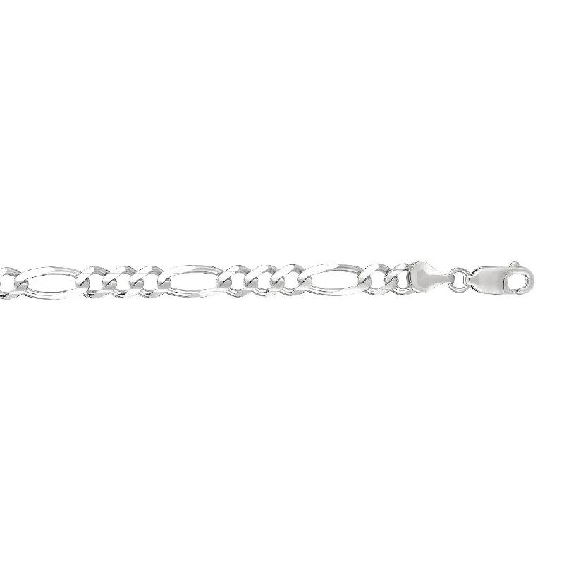 women’s platinum bracelet-14kt 8 inches White Gold 6.0mm Diamond Cut Alternate 3+1 Classic Figaro Chain with Lobster Clasp