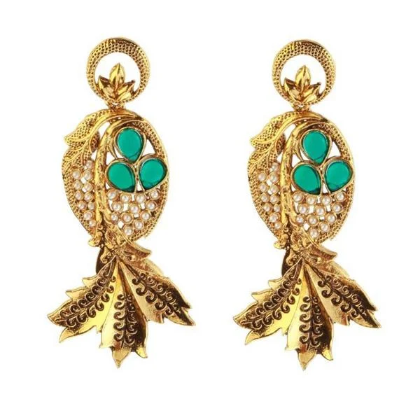 women’s double hoop earrings-The99jewel Green kundan And Pearl Zinc Alloy Danglers Earrings