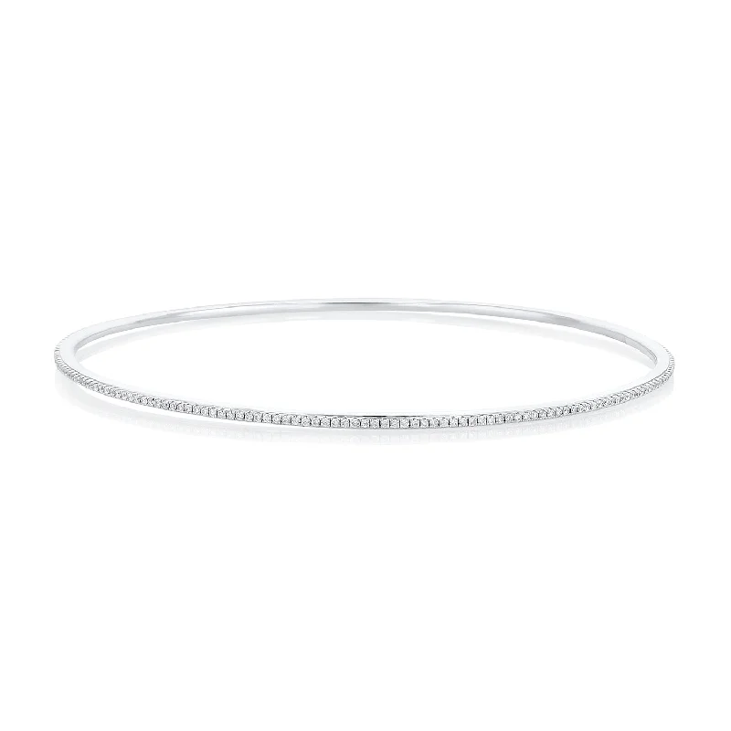 women’s slim bracelet-1.00 Carat Round Diamond Thin Bangle in 14K White Gold