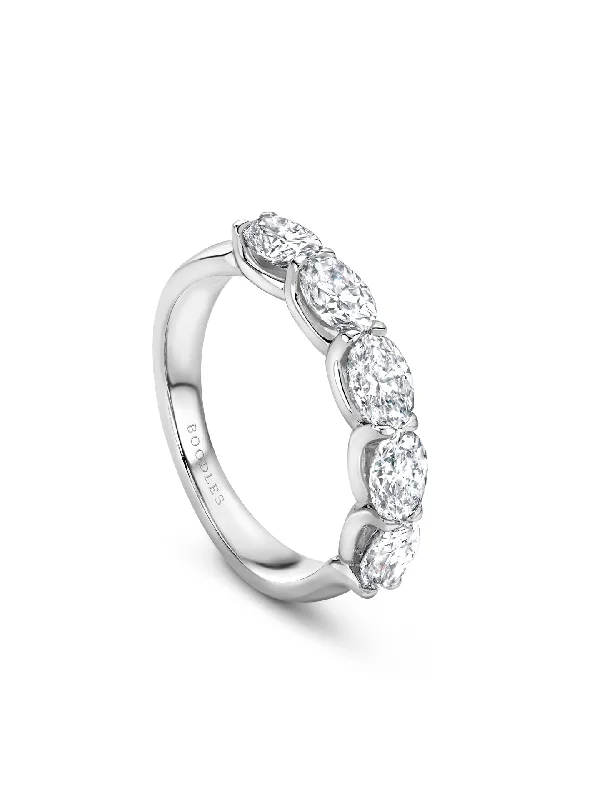 women’s ruby ring-Classic Five Stone Oval Diamond Platinum Eternity Ring