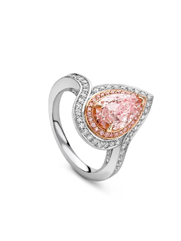 women’s custom ring-Vintage Pear Pink Diamond Platinum Ring