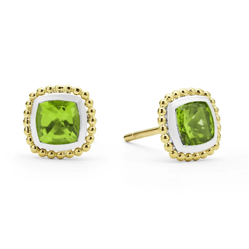 women’s hoop gold earrings-Two-Tone Peridot Stud Earrings