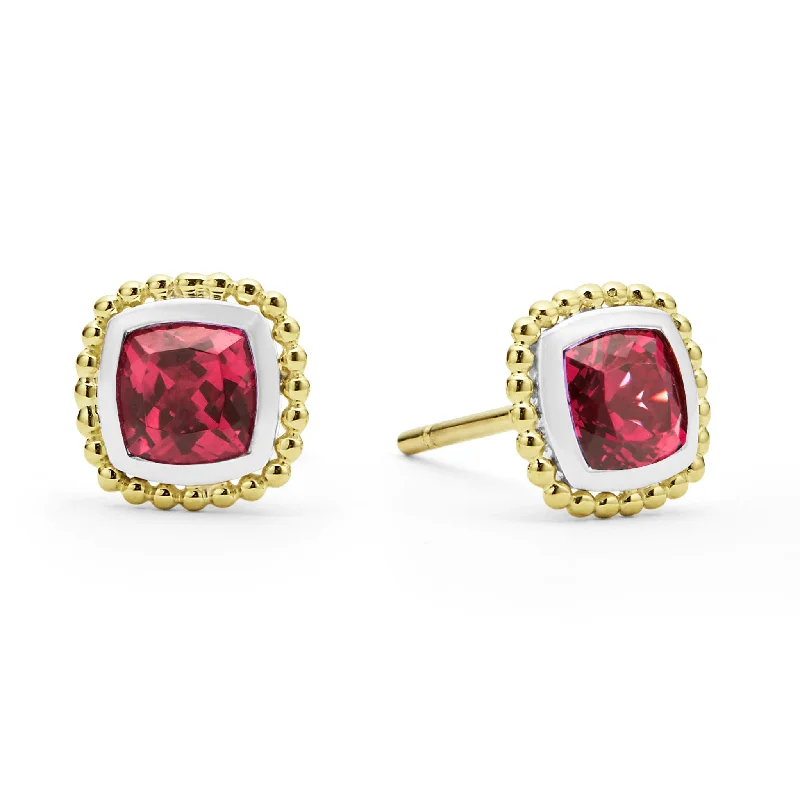 women’s crystal earrings-Two-Tone Rhodolite Garnet Stud Earrings