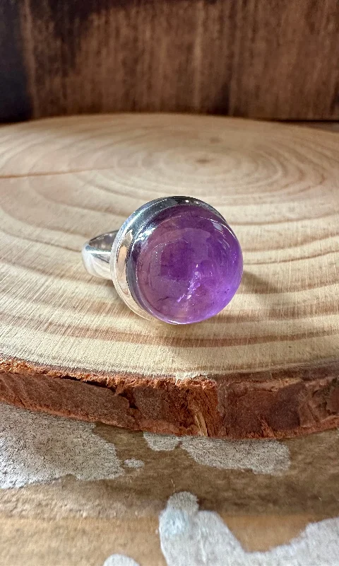 women’s modern ring-CIRCLE OF LOVE Amethyst Sterling Silver Ring • Size 7