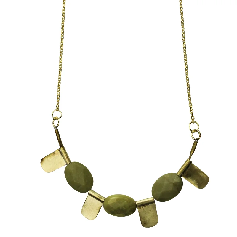 women’s fashion necklace-Necklace, Brass with Olive Jade