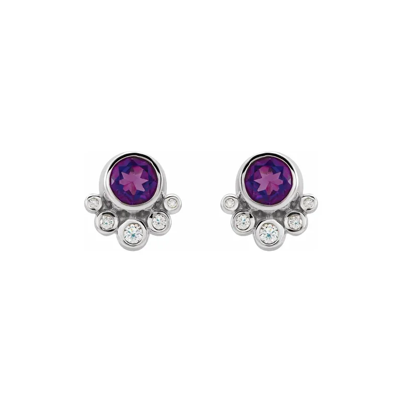 women’s long dangling earrings-Amethyst & Diamond Bezel Stud Earrings