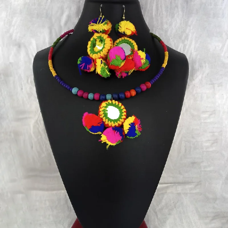 women’s classic chain necklace-Jeweljunk Gold Plated Multicolor Pom Pom Necklace Set  - 1115669