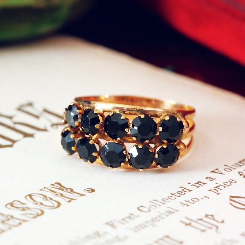 women’s designer ring-Vintage 18ct Gold Black Paste Ring