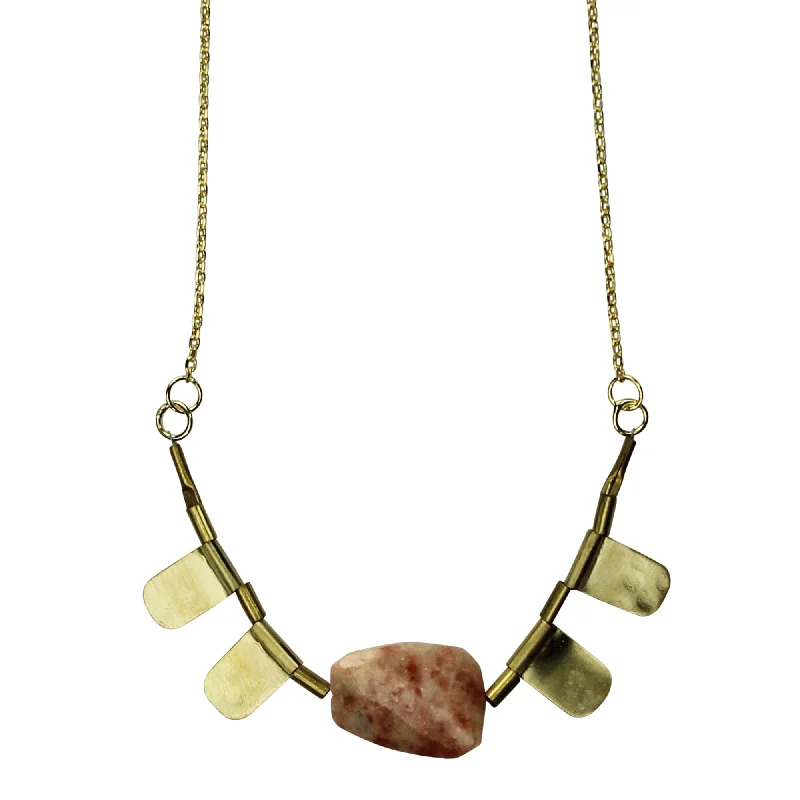 women’s choker necklace-Necklace, Brass with Pink Sun Stone