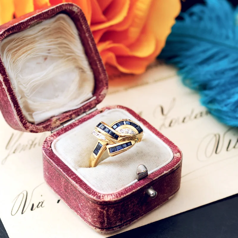 women’s sapphire ring-Glam Vintage 1980's Sapphire & Diamond Cocktail Ring