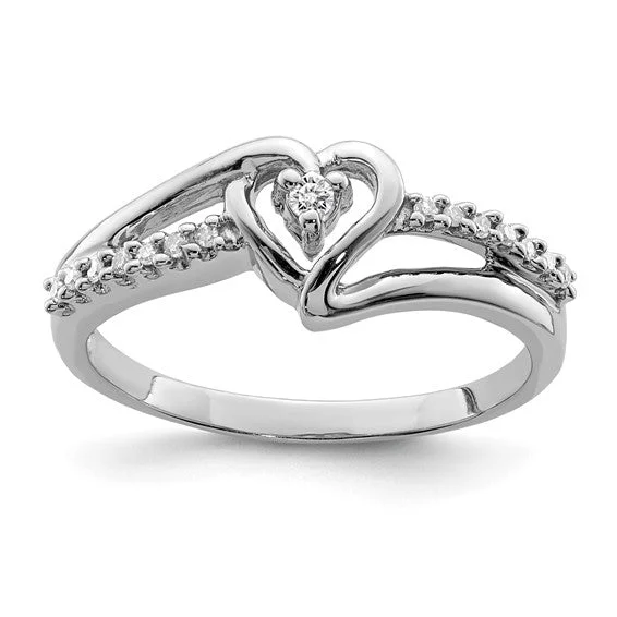 women’s rose gold wedding ring-Sterling Silver Diamond Heart Ring