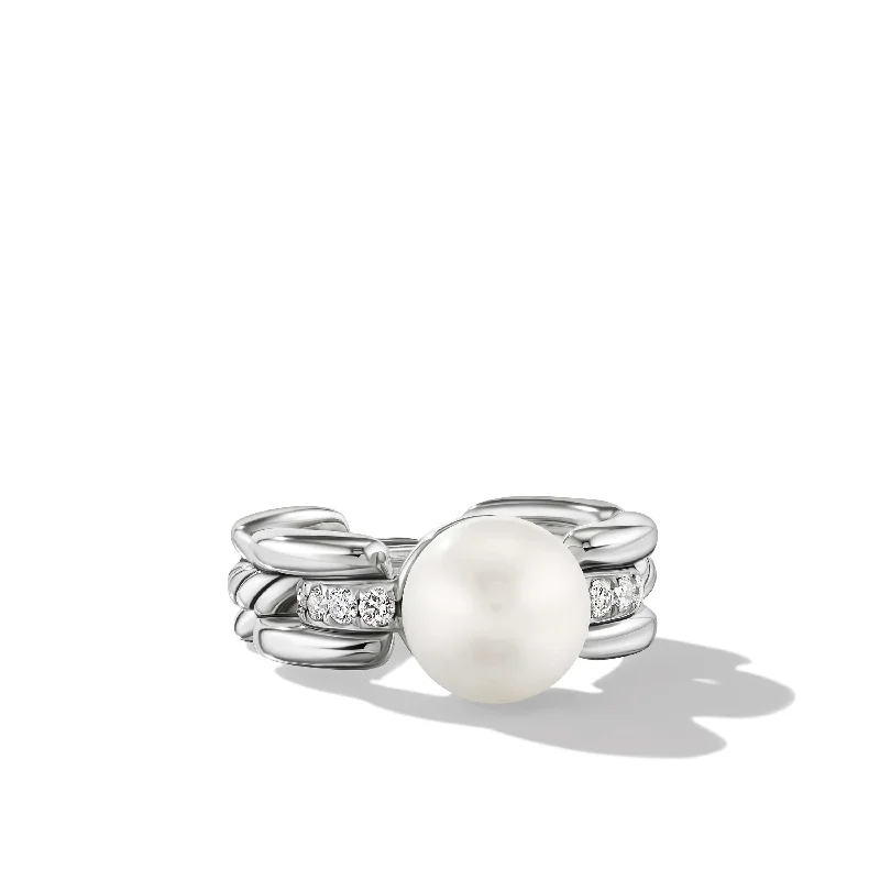 women’s zircon earrings-DY Madison Pearl Ring in Sterling Silver with Pave Diamonds