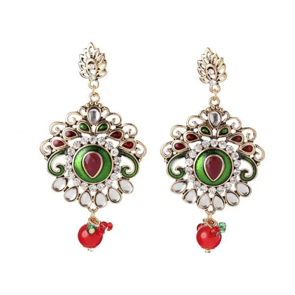 women’s black earrings-The99Jewel Kundan  Stone Red Meenakari Dangler Earrings