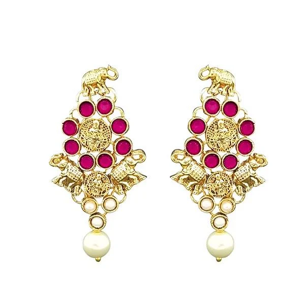 women’s diamond earrings-Kriaa Pink Stone Pearl Drop Dangler Earrings