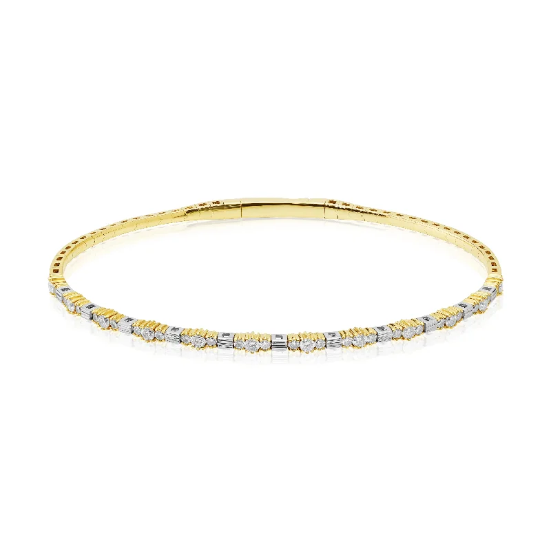 women’s wide bracelet-Yellow and White Gold Flexible Bangle with Diamonds